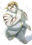  2021 absurd_res anthro blue_eyes bottomwear clothing felid fur hi_res humanoid_hands kemono licho_(tas) male mammal overweight overweight_anthro overweight_male pantherine pants ptcmtr simple_background solo tiger tokyo_afterschool_summoners video_games white_background white_body white_fur 