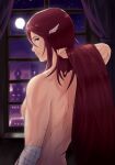  1girl absurdres bandages breasts cordelia_(fire_emblem) curtains fire_emblem fire_emblem_awakening highres long_hair md5_mismatch moon night night_sky nipples red_hair scar sky small_breasts star_(sky) starbroakarin window 