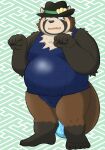  2021 anthro blush bodily_fluids brown_body brown_fur bulge canid canine clothed clothing fur hat headgear headwear hi_res humanoid_hands kemono live-a-hero male mammal overweight overweight_anthro overweight_male raccoon_dog shoen solo tanuki tears video_games yaki_atsuage 