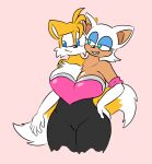  anthro breasts canid canine chiropteran cleavage clothed clothing conjoined duo female fox male mammal miles_prower rouge_the_bat skewedl0gic sonic_the_hedgehog_(series) 