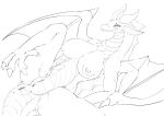  anus beast_(disambiguation) big_breasts breasts claws dragon female genitals hi_res horn huge_breasts lying monochrome nipples on_back plump_labia presenting pussy roro23 solo wings 