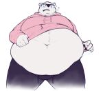  anthro belly big_belly bodily_fluids claws clothed clothing clothing_pull eyewear flying_sweatdrops fur glasses hoodie male mammal mastersauce moobs navel obese obese_anthro obese_male overweight overweight_anthro overweight_male polar_bear shirt shirt_pull solo sweat sweatdrop sweatpants topwear topwear_pull ursid ursine white_body white_fur worried 