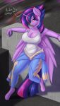  absurd_res anthro anthrofied big_breasts blush breasts cleavage clothed clothing dialogue equid equine female friendship_is_magic hasbro hi_res horn mammal my_little_pony nexcoyotlgt solo twilight_sparkle_(mlp) winged_unicorn wings 