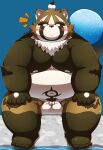  2021 absurd_res anthro balls big_balls blush brown_body brown_fur canid canine debudave_12 fur genitals hi_res humanoid_hands kemono live-a-hero male mammal overweight overweight_anthro overweight_male penis raccoon_dog shoen sitting solo tanuki video_games 