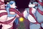  absurd_res anthro areola bdsm big_breasts blush bondage bound breasts camel_toe cecily_lin christmas christmas_tree dragon duo female genital_outline hi_res holidays horn hybrid kemono male male/female navel nipples plant pussy_outline raised_leg ribbon_bondage ribbons tree 