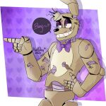  &lt;3 2020 animatronic anthro bedroom_eyes black_nose border bow_tie dialogue endoskeleton exposed_endoskeleton finger_gun five_nights_at_freddy&#039;s five_nights_at_freddy&#039;s_3 fur gesture half-closed_eyes hand_on_hip katdaykatz lagomorph leporid long_ears machine male mammal metal metallic metallic_body multicolored_body multicolored_fur narrowed_eyes notched_ear pointing portrait purple_background purple_eyes rabbit raised_arm robot scar seductive simple_background smile smug solo speech_bubble springtrap_(fnaf) standing tan_body tan_fur teeth torn_body two_tone_body two_tone_fur video_games white_border wire 