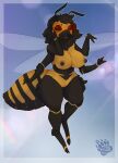  antennae_(anatomy) anthro arthropod arthropod_abdomen barely_visible_genitalia barely_visible_pussy bee big_breasts black_hair breasts compound_eyes female genitals hair hi_res hymenopteran insect insect_wings mandibles multi_arm multi_limb nipples non-mammal_breasts nude pixelflare pussy smile solo thick_thighs wide_hips wings 