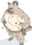  2021 anthro belly bodily_fluids canid canine canis domestic_dog hi_res japanese_text kemono male mammal moobs nipples overweight overweight_anthro overweight_male scar simple_background solo sweat text tokyo_afterschool_summoners uma_shika19 video_games yasuyori 