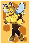  antennae_(anatomy) anthro arthropod bee big_breasts blush bodily_fluids breasts brown_hair bzzap! clothing exposed_breasts female footwear hair half-closed_eyes hand_on_breast hi_res hymenopteran insect insect_wings lactating legwear mario_bros narrowed_eyes nintendo nipples non-mammal_breasts paper_mario simple_background solo stinger thick_thighs thigh_highs thisnameistaken unusual_lactation video_games wings yellow_body 