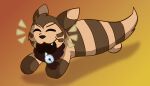  ambiguous_gender brown_body brown_fur cheek_tuft eyes_closed facial_tuft fangs feral fur furret head_tuft mammal mustelid nintendo orange_background pok&eacute;mon pok&eacute;mon_(species) quadruped shaded simple_background solo striped_body striped_fur stripes tuft unluckycorvid13 video_games 