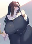  anthro big_breasts breasts canid canine canis clothed clothing cross domestic_dog female hair_over_eyes hi_res huge_breasts kishibe mammal nun solo thick_thighs 