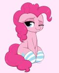  2019 absurd_res blep blue_eyes clothing cutie_mark equid equine female friendship_is_magic hair hasbro hi_res horse legwear mammal moozua my_little_pony one_eye_closed pink_hair pinkie_pie_(mlp) pony signature simple_background sitting solo tongue tongue_out wink 