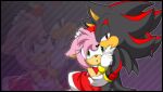  accessory amy_rose black_border bloomphantom border clothing duo eulipotyphlan female gloves green_eyes hair_accessory hairband half-closed_eyes handwear hedgehog male mammal narrowed_eyes red_eyes shadow_the_hedgehog signature sonic_the_hedgehog_(series) text tuft url video_games 