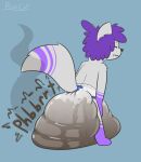  2021 anthro big_ears bottomwear bursting butt canid canine caught caught_off_guard clothing cooper_(ritzcat) cute_expression cute_face diaper diaper_fetish diaper_squish dirty_bottomwear english_text explosion exposed exposed_diaper eyes_closed feces feet fluffy fluffy_tail fox full_diaper fur gesture grey_body grey_fur hi_res hindpaw holding_diaper hyper_mess hyper_messing long_ears male mammal messing_diaper messy_diaper padding paws pooping purple_body purple_fur relief relieve relieved ritzcat sagging_diaper scat scat_desperation simple_background soggy_diaper soiled_diaper soiling soiling_diaper solo sound_effects standing standing_position surprise text touching_diaper worried worried_expression worried_face worried_look 