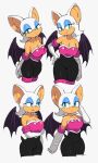  3:5 anthro bat_wings blue_eyes breasts chiropteran cleavage clothed clothing collarbone eyelashes eyeshadow female fur gloves handwear hi_res lips makeup mammal membrane_(anatomy) membranous_wings multiple_images navel pink_lips portrait rouge_the_bat simple_background smile solo sonic_the_hedgehog_(series) three-quarter_portrait tight_clothing white_background white_body white_fur wings yuta_agc 