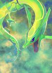  absurdres black_sclera blurry claws colored_sclera commentary fang gen_3_pokemon higa-tsubasa highres huge_filesize legendary_pokemon no_humans open_mouth pokemon pokemon_(creature) rayquaza solo yellow_eyes 