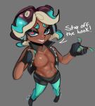  animal_humanoid beauty_mark blush cephalopod cephalopod_humanoid clothed clothing crossgender dark_body dark_skin english_text horizontal_pupils humanoid justdavefnd legwear male marina_(splatoon) marine marine_humanoid mollusk mollusk_humanoid navel navel_piercing nintendo nipples octarian octoling octopus_humanoid open_clothing open_topwear pecs piercing pseudo_hair pupils revision solo splatoon stockings tentacle_hair tentacles text topwear video_games 