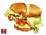  bread_bun food food_focus fried_chicken hamburger highres kaneko_ryou lettuce meat no_humans original pastry simple_background still_life translation_request vegetable white_background 