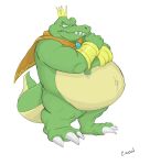  2018 3_toes 4_fingers absurd_res anthro barefoot belly biceps big_belly biped bracelet canson cape cape_only claws clothing crocodile crocodilian crocodylid crossed_arms crown digital_drawing_(artwork) digital_media_(artwork) donkey_kong_(series) fangs feet fingers front_view full-length_portrait green_body green_scales hi_res jewelry king king_k._rool kremling looking_at_self male mostly_nude musclegut muscular muscular_anthro narrowed_eyes navel nintendo non-mammal_navel obese obese_anthro obese_male outie_navel overweight overweight_anthro overweight_male pecs plantigrade portrait reptile royalty scales scalie signature simple_background solo standing toe_claws toes video_games white_background white_claws 