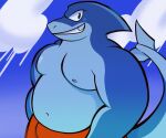  anthro blue_body fish male marine milo_the_shark musclegut overweight overweight_anthro overweight_male pork_baozu shark solo 