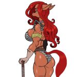  anthro armor breasts butt clothed clothing equid equine female gloves hair handwear horse long_hair mammal red_hair red_shetland skimpy solo standing tight_clothing vaskurknsfw 