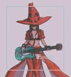  1girl absurdres belt_buckle black_hair boots breasts buckle choker cleavage guilty_gear guilty_gear_strive guitar hat highres i-no instrument red_legwear short_hair sunglasses thigh_boots thighhighs witch_hat 