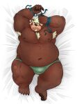  2021 absurd_res anthro blush bodily_fluids brown_body brown_fur bulge clothing fur hi_res kemono male mammal moobs nipples overweight overweight_anthro overweight_male rotundfox solo sweat underwear ursid 