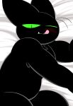  anthro bed black_body black_fur blood bodily_fluids cartoon_network domestic_cat felid feline felis fur furniture green_eyes hi_res licking_blood male mammal mao_mao:_heroes_of_pure_heart nemhippie nude pecs sheriff_mao_mao_mao solo underbite 