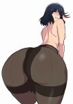  1girl ass ass_focus back black_hair blue_eyes blush breasts eyebrows_visible_through_hair highres kill_la_kill looking_at_viewer looking_back mario_constantino_aviles matoi_ryuuko multicolored_hair one_eye_covered pantyhose parted_lips red_hair short_hair sideboob streaked_hair teeth topless white_background 