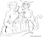  adoring_fan anthro argonian bethesda_softworks bosmer breast_squish breasts clothed clothed/nude clothing felid female general_proton group hands_on_another&#039;s_shoulders hi_res holding_another humanoid khajiit licking licking_lips looking_at_another looking_at_viewer male mammal monochrome nude open_mouth pressing_breast scalie simple_background smug_face squish text the_elder_scrolls tongue tongue_out url video_games watermark wood_elf 