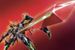  glowing looking_up mecha mechanical_wings no_humans oobari_masami orange_eyes red_background science_fiction shurouga_sin solo sunrise_stance super_robot_wars super_robot_wars_z wings 