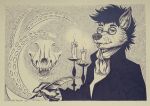  2021 anthro bone candle canid canine canis clothed clothing coat dated ear_piercing eyewear facial_piercing feather_pen feathers glasses hair half-length_portrait looking_at_viewer lovecraftian male mammal neckerchief nik159 pen pen_(artwork) piercing portrait signature skull solo tentacles topwear traditional_media_(artwork) wolf writing_(disambiguation) 