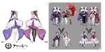  2girls azur_lane chao_ho_(azur_lane) chinese_clothes dragon dress eastern_dragon highres multicolored_hair multiple_girls multiple_views official_art pantyhose purple_dress purple_hair red_hair simple_background sketch two-tone_dress two-tone_hair white_dress white_hair white_legwear wide_sleeves ying_swei_(azur_lane) yyy_(zelda10010) 