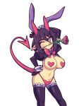  1girl animal_ears black_legwear breasts bunny bunny_ears character_request daigada demon_tail flower formal heart heart-shaped_pupils highres j5daigada original playboy_bunny pointy_ears rose short_hair smile solo suit symbol-shaped_pupils tail 