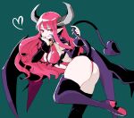  1girl ass bat_wings blush breasts demon_girl demon_tail disgaea hanimitsu_(bisko) horns licking_lips long_hair looking_at_viewer medium_breasts pink_eyes pink_hair pointy_ears red_eyes revealing_clothes solo succubus_(disgaea) tail thighhighs tongue tongue_out wings 