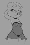  2017 anthro billboi breasts choker clothed clothing domestic_pig eyebrows eyelashes female grey_background half-closed_eyes jewelry low_res mammal narrowed_eyes navel necklace nightgown partially_clothed simple_background solo standing suid suina sus_(pig) thick_thighs traditional_media_(artwork) underwear 