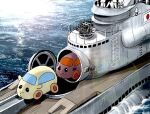  4boys cannon guinea_pig i-400_(submarine) japanese_flag matsuda_juukou molcar multiple_boys ocean outdoors parody pui_pui_molcar sparkle submarine turret water watercraft 