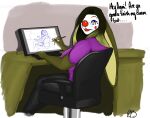  2021 ammi_(cinnahbunn) anthro cinnahbunn clown clown_nose drawing drawing_tablet female hi_res humor lagomorph leporid lips mammal rabbit sitting solo swivel_chair 