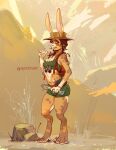  2020 absurd_res anthro backpack breasts brown_hair clothed clothing female hair hat headgear headwear hi_res holding_object jewelry lagomorph leporid long_hair looking_at_viewer mammal nipple_outline outside rabbit skimpy smile solo spoophoop standing 