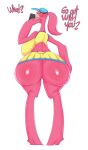  &lt;3 2021 absurd_res anthro avian baseball_flamingo_(bna) beak big_breasts big_butt bird blush brand_new_animal breasts butt clothing dialogue english_text feathers female flamingo full-length_portrait glistening glistening_butt hat headgear headwear hi_res huge_butt looking_at_viewer looking_back looking_back_at_viewer narrowed_eyes non-mammal_breasts open_beak open_mouth pink_body pink_feathers portrait saltyxodium simple_background solo studio_trigger text white_background yellow_eyes 