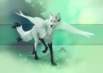  ambiguous_gender avian canid canine digital_media_(artwork) eyebrows eyelashes feathered_wings feathers feral heterochromia hi_res mammal orphensirius solo white_body white_feathers wings 