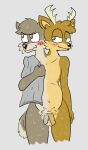  anthro canid canine canis cervid conjoined dicephalous duo hi_res male male/male mammal merging shower skewedl0gic stuck_together wet wolf 