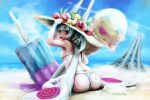  1girl absurdres ass beach breasts cloud food hat highres ice_cream long_hair looking_at_viewer lord_of_vermilion ocean open_mouth popsicle solo swimsuit waraya 