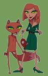  2014 alternate_species anthro c2ndy2c1d cartoon_network clothing courage_the_cowardly_dog domestic_cat duo felid feline felis female green_sclera hi_res human humanized kitty_(courage_the_cowardly_dog) looking_at_viewer mammal toy 