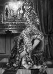  2021 anthro balaa black_stripes collar digital_media_(artwork) eyebrows eyelashes felid fur hi_res male mammal nude pantherine sitting striped_body striped_fur stripes tiger 