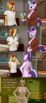  3d_(artwork) absurd_res anthro anthrofied big_breasts breasts butt comic dialogue digital_media_(artwork) duo equid equine eyewear female friendship_is_magic genitals glasses hand_on_hip hasbro hi_res horn male mammal my_little_pony nipples nude papadragon69 pussy starlight_glimmer_(mlp) sunburst_(mlp) sunglasses unicorn 