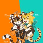  1:1 2020 anthro arknights black_body black_fur black_hair clothed clothing duo felid female fingers fur green_eyes hair kemono looking_at_viewer mammal mia_(world_flipper) multicolored_body multicolored_fur multicolored_hair open_mouth orange_body orange_fur orange_hair pantherine plygon_gt tiger video_games waaifu white_body white_fur white_hair world_flipper yellow_body yellow_fur 