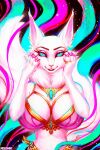  anthro breasts clothed clothing colored digital_drawing_(artwork) digital_media_(artwork) digital_painting_(artwork) domestic_cat felid feline felis female fingers front_view fur glowing hi_res looking_at_viewer mammal portrait rizonik shaded smile solo sparkles standing white_body 