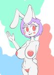  anthro big_breasts breasts camel_toe clitoris_outline female fours_(artist) hand_behind_back heart_pasties hi_res huge_breasts lagomorph lavender_hair leporid looking_at_viewer mammal nipple_outline pasties rabbit red_eyes skinny solo 