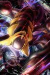  8686island blurry closed_mouth commentary_request energy gen_4_pokemon giratina giratina_(origin) glowing glowing_eyes highres legendary_pokemon light_trail looking_at_viewer no_humans pokemon pokemon_(creature) red_eyes solo 